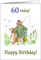 60th Birthday Card with Man Fishing with Dog card
