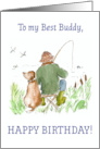 Best Buddy’s Birthday Wishes with Man Fishing with Dog card