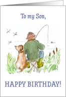 Son’s Birthday Greeting with Man Fishing with Dog card