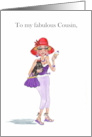 Cousin’s Birthday Lady in Red Sunhat with Cocktail and Pooch card