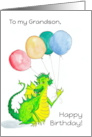 For Grandson’s Birthday Cute Green Dragon with Balloons card
