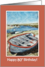 80th Birthday Rowing Boat on Sandbank Soft Pastel Painting card