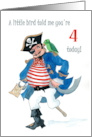 4th Birthday with Comic Pirate and Parrot card