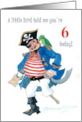 6th Birthday with Comic Pirate and Parrot card