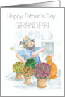 For Grandpa on Father’s Day Gardener with Cat and Flowers card