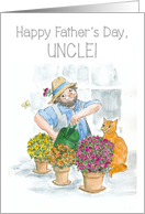 For Uncle Father’s Day Gardener with Cat and Flowers card