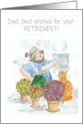 For Dad Retirement Wishes with Gardener and Cat in Greenhouse card