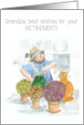 Grandfather’s Retirement Wishes with Gardener and Cat in Greenhouse card