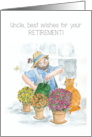 Uncle’s Retirement Wishes with Gardener and Cat in Greenhouse card