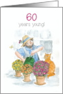 For 60 year old with Gardener in Greenhouse with Cat card