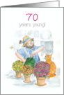 For 70 year old with Gardener in Greenhouse with Cat card