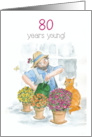 For 80 year old with Gardener in Greenhouse with Cat card