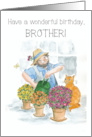 Brother’s Birthday with Gardener in Greenhouse with Cat card