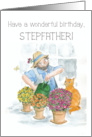 Stepfather’s Birthday with Gardener in Greenhouse with Cat card