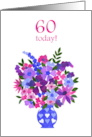 60th Birthday with Bouquet of Pink and Blue Flowers card