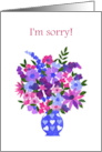 Apology with Bouquet of Pink and Blue Flowers Blank Inside card