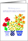 Get Well Wishes with Three Vases of Bright Flowers card