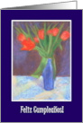 Spanish Language Birthday with Scarlet Tulips Blank Inside card