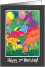 7th Birthday with Brightly Coloured Monsters card