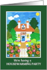 Housewarming Invitation with Pretty Cottage with Flowers card