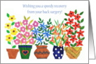 Get Well from Back Surgery with Vases of Colourful Flowers card