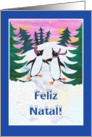 Skating Penguins Christmas Card - Portuguese Greeting card