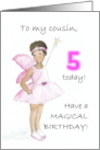 Cousin’s 5th Birthday with Black Fairy in Pink Dress and Wings card