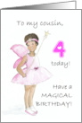 For Cousin 4th Birthday Fairy in Pink Dress and Wings card
