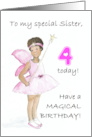 Sister’s 4th Birthday with Black Fairy in Pink Dress and Wings card