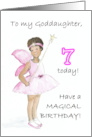 Goddaughter’s 7th Birthday with Black Fairy in Pink Dress and Wings card