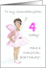 Granddaughter’s 4th Birthday Black Fairy in Pink Dress and Wings card