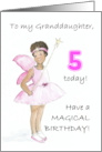 Granddaughter’s 5th Birthday with Black Fairy in Pink Dress and Wing card