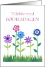 Birthday Greeting in Danish with Row of Flowers Blank Inside card