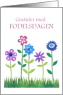 Birthday Greeting in Norwegian with Row of Flowers Blank Inside card