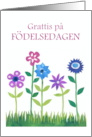 Birthday Greeting in Swedish with Row of Flowers Blank Inside card