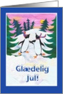 Christmas Card with Danish Greeting and Skating Penguins card