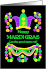 Mardi Gras Greeting with Beads Mask Crown Blank Inside card