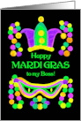 For Boss Mardi Gras with Bright Beads Mask and Crown card