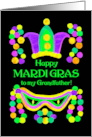 For Grandfather Mardi Gras with Bright Beads Mask and Crown card