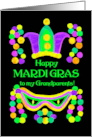 Grandparents Mardi Gras with Bright Beads Mask and Crown card