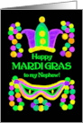 For Nephew Mardi Gras with Bright Beads Mask and Crown card