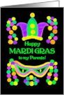 For Parents Mardi Gras with Bright Beads Mask and Crown card