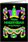 For Partner Mardi Gras with Bright Beads Mask and Crown card