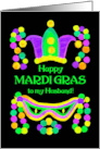 For Husband Mardi Gras with Bright Beads Mask and Crown card