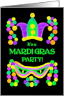 Invitation Mardi Gras Party with Beads Mask and Crown card