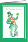 Custom Front St Patrick’s Day Leprechaun with Shamrocks card