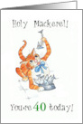 Custom Front 40th Birthday with Comic Cat card