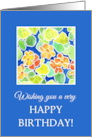 Birthday Greetings with Bright Orange Nasturtiums on Blue card