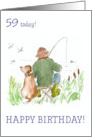 Custom Age Birthday Greetings with Man Fishing with his Dog card