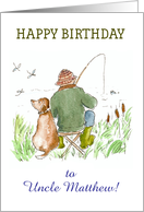 Custom Front Birthday with Man Fishing with Dog Beside Him card